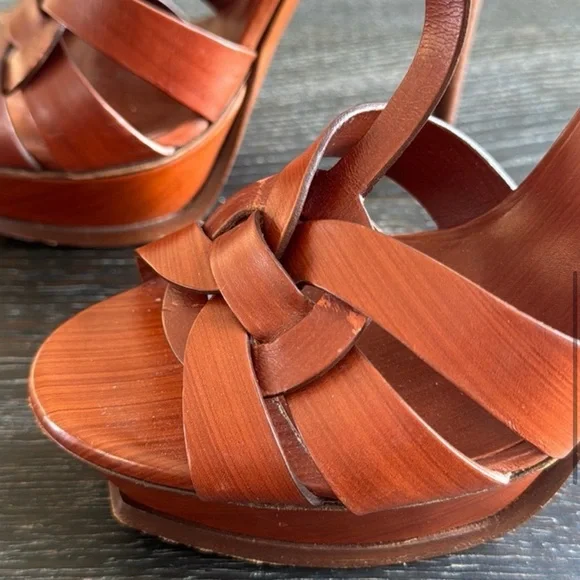 Saint Laurent Brown Leather Knotted High Heel Sandals - Picture 5 of 6